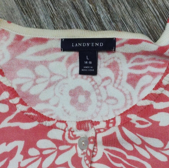 Lands End peachy color floral button front cardigan sweater Size L - Picture 8 of 12